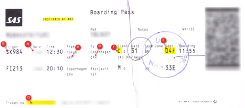 スカンジナビア航空搭乗券(Boarding Pass)