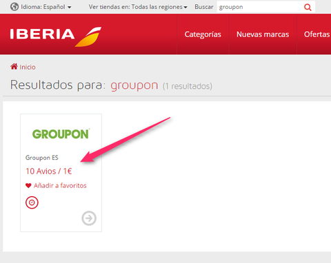 イベリア航空IberiaPlusStore内のGROUPON